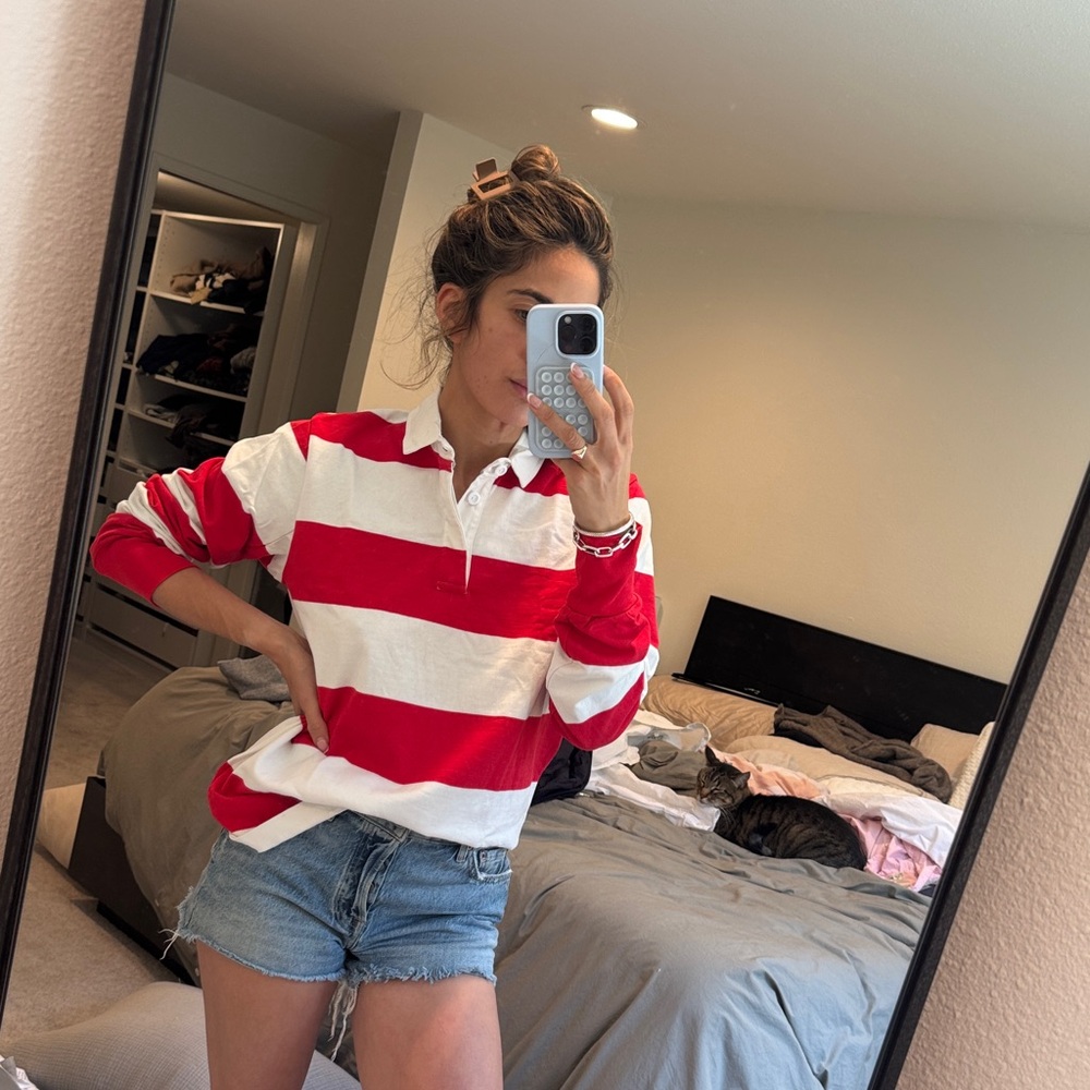 Red and White Striped Rugby Shirt